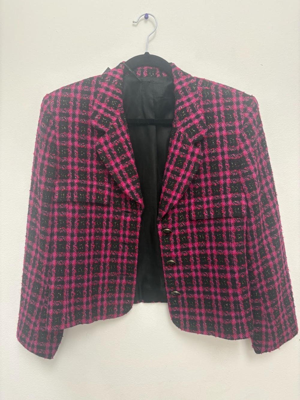 Vintage Pink Houndstooth Crop Blazer 
Medium,